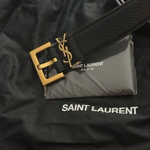 Saint Laurent Black Belt with Gold Buckle